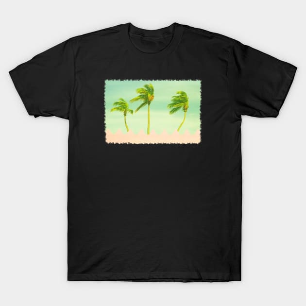 THREE PALM TREES AT THE BEACH T-Shirt by alienartfx